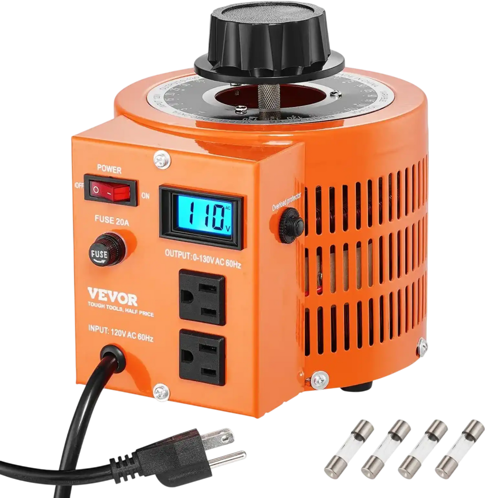 VEVOR 2000VA Auto Variable Voltage Transformer, 15.3 Amp, 110V Input 0-130V Output AC Voltage Regulator, with LCD Display 4 Extra Fuses Thermal Control Switch for Home Industrial Office