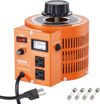 VEVOR 2000VA Auto Variable Voltage Transformer, 15.3 Amp, 110V Input 0-130V Output AC Voltage Regulator Power Supply, with 4 Extra Fuses Thermal Control Switch for Home Industrial Office