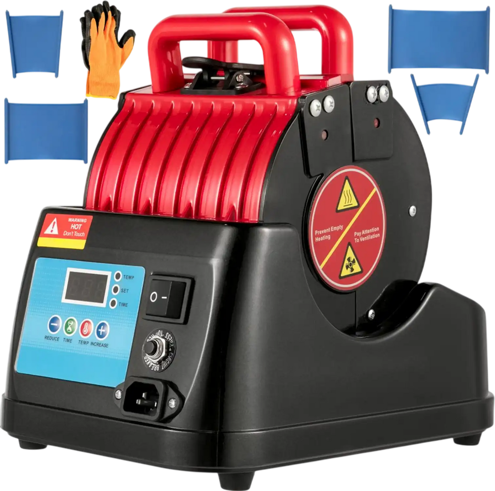 VEVOR Mug Press 600W Mug Heat Press 4 In 1 Heat Press Bottle Red Mug Cup Heat Press Machine Mug Sublimation Heat Press for Transferring Pictures on 11oz, 9oz, 1.5oz, 3oz Mugs, Wine Glasses and Bottles