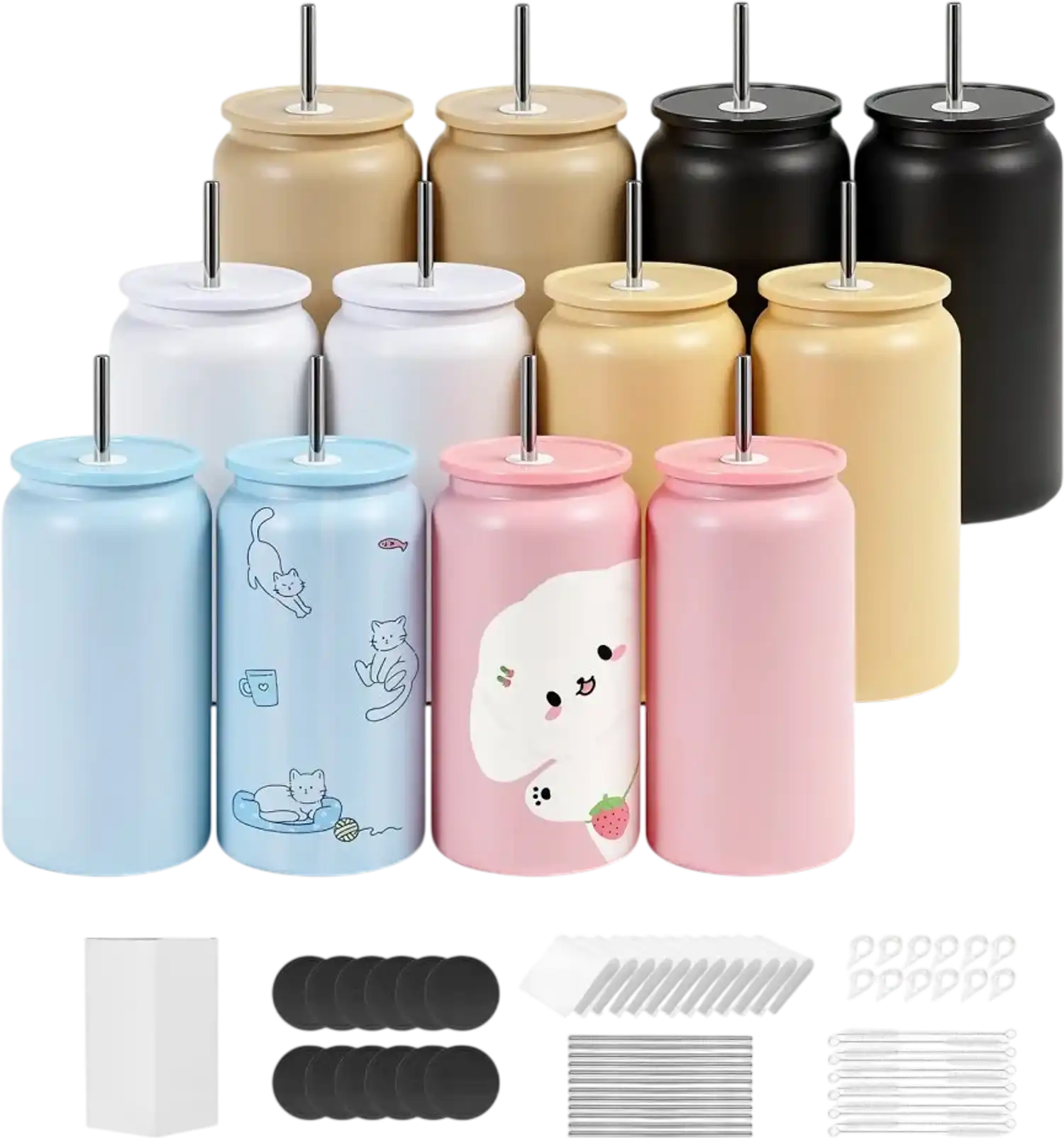 Vevor Tumblers 12-Pack 16 oz Multicolored Stainless Steel Sublimation Cups with Lids and Straws New