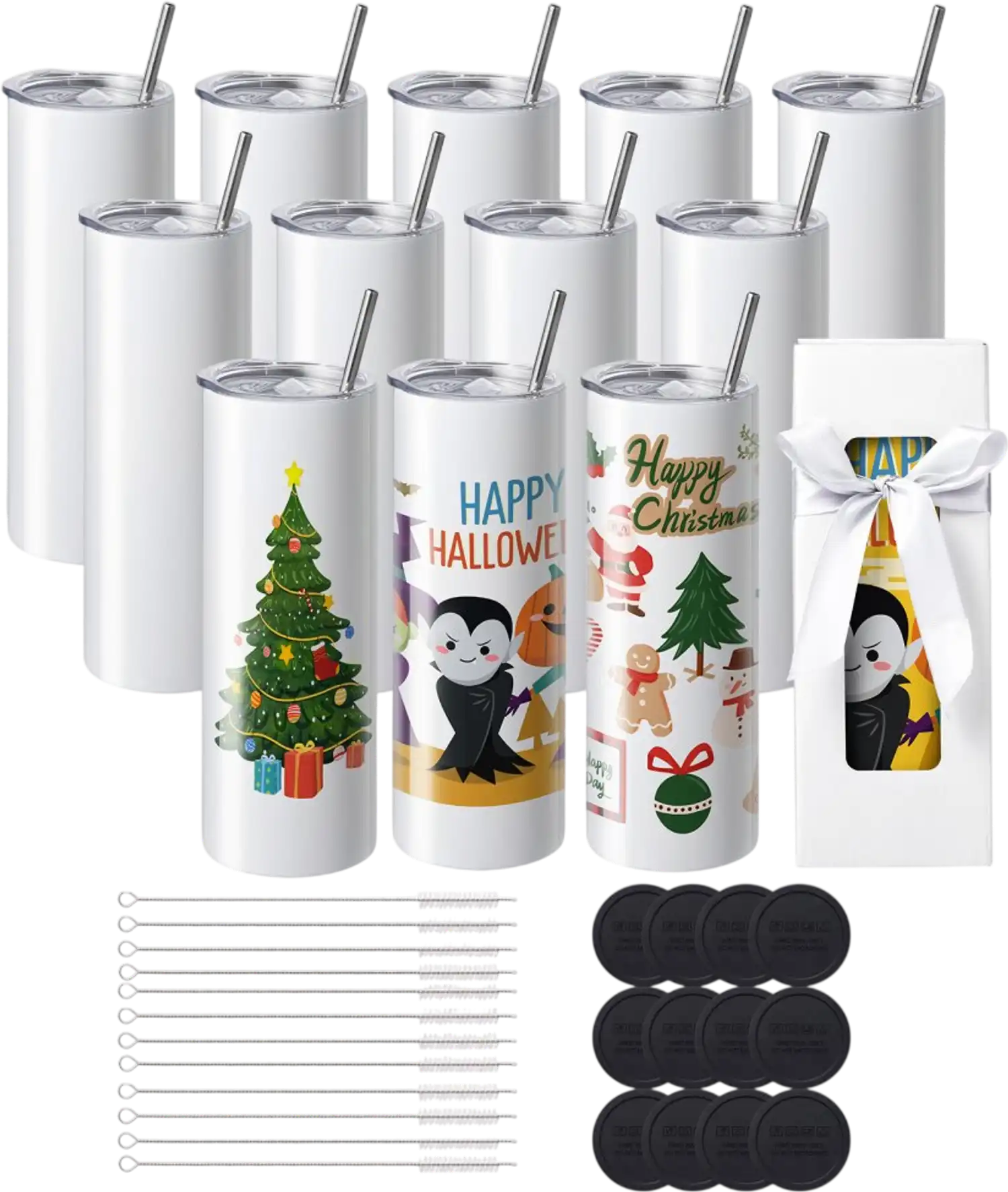 Vevor Sublimation Tumblers 12-Pack 20 oz Skinny Straight Stainless Steel Blank Cups New