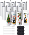 VEVOR 12 Pack Sublimation Tumblers 20oz Skinny Straight, Stainless Steel Sublimation Tumblers Blank, Stainless Steel Double Wall Tumbler for Heat Transfer Customized Gifts with Lid and Straw, Gift Box