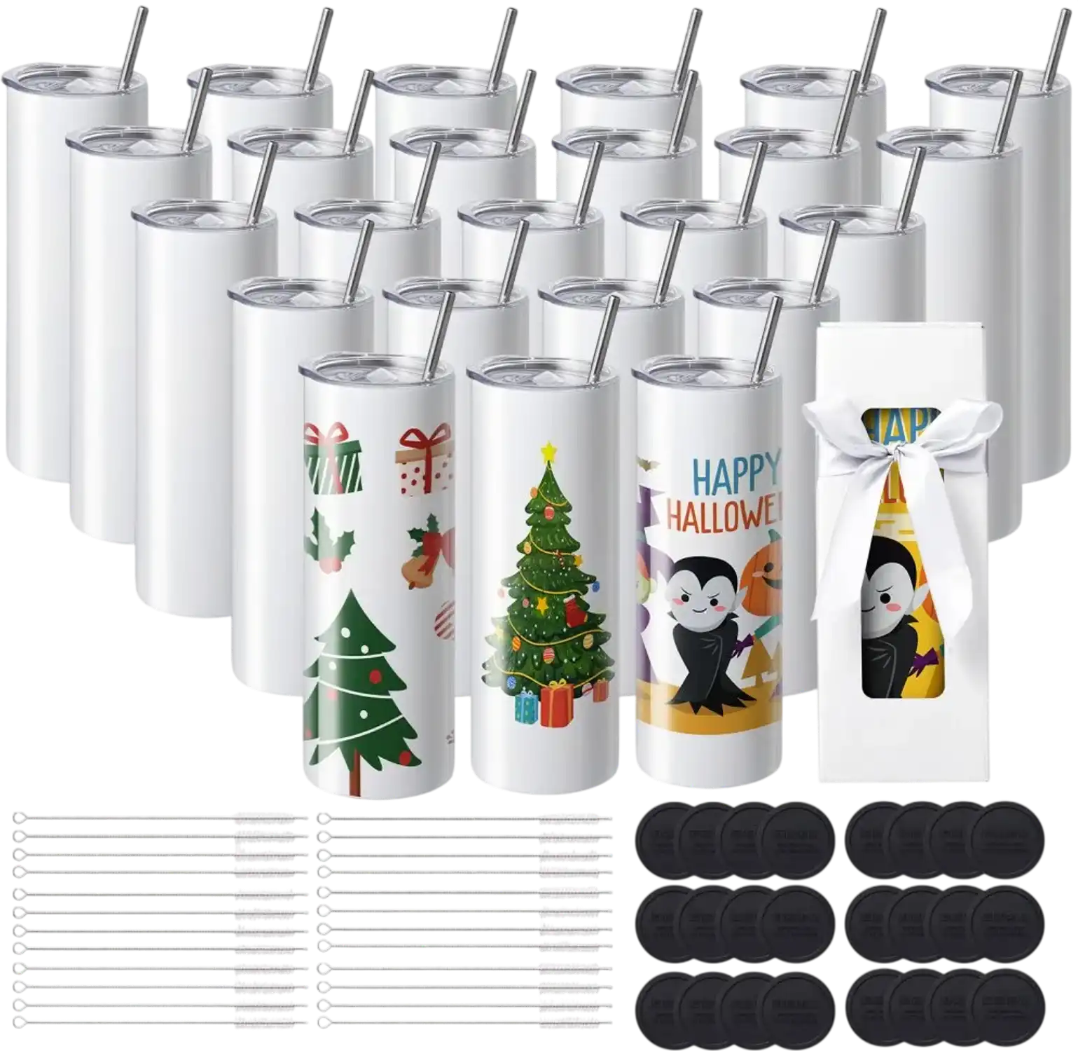 Vevor Tumblers 24-Pack 20 oz Straight Sublimation Stainless Steel Double-Wall Cups New