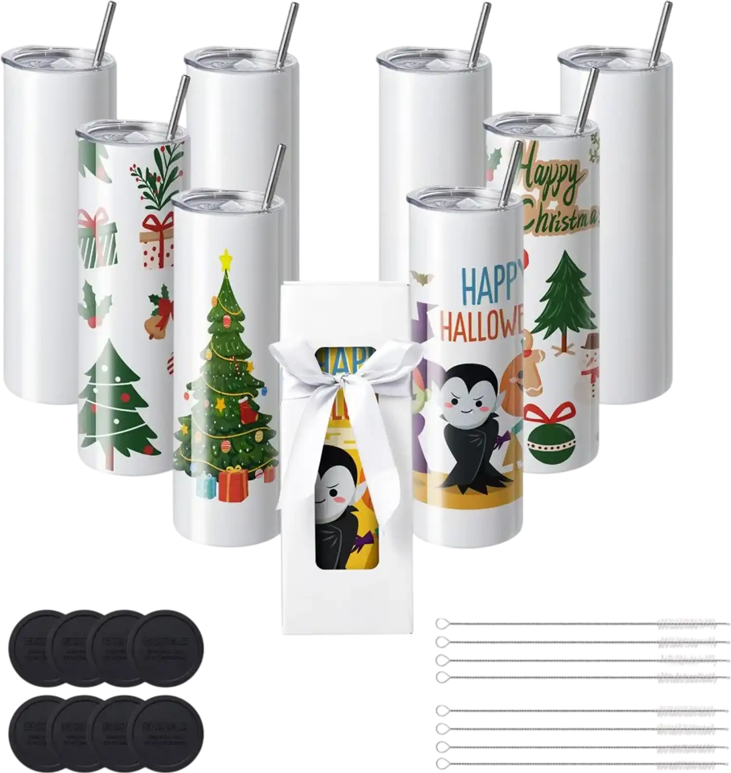Vevor Sublimation Tumbler 8-Pack 30 oz Skinny Straight Stainless Steel Blanks Cups New