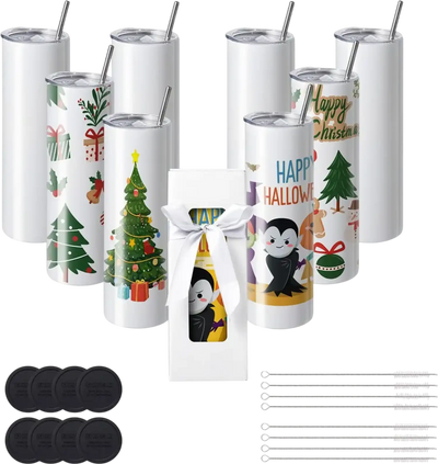Vevor Sublimation Tumbler 8-Pack 30 oz Skinny Straight Stainless Steel Blanks Cups New