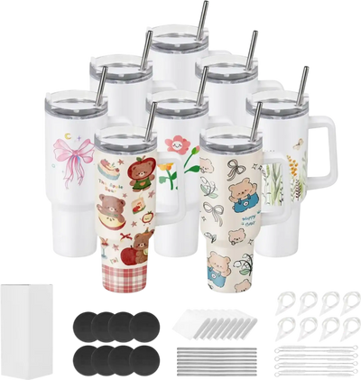 Vevor Tumblers 40 oz Sublimation Stainless Steel Blank Tumbler Set with Handle 8-Pack New
