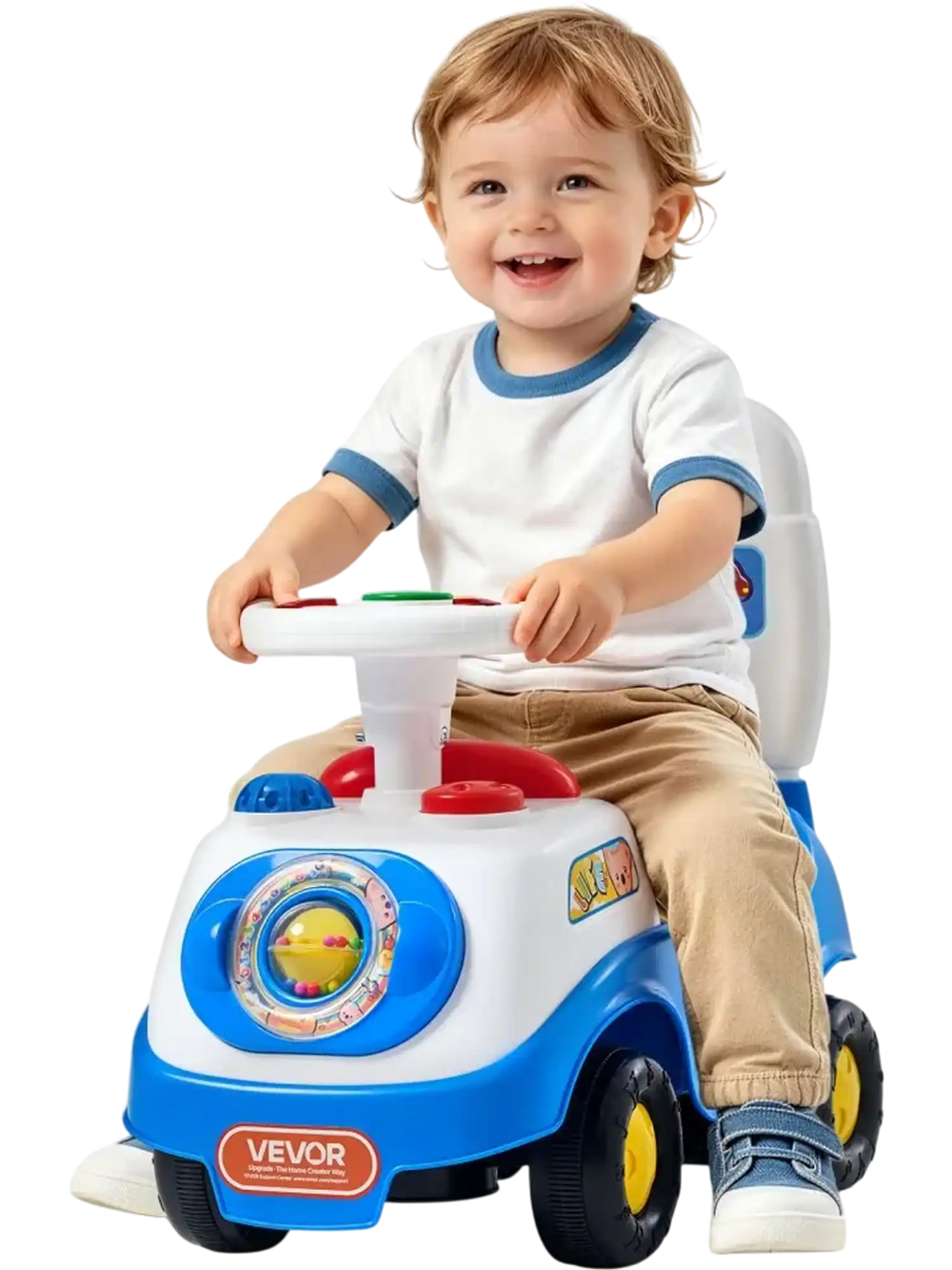 VEVOR Ride On Push Car for Toddlers Ages 19+ Months Sit-to-Stand Ride Toy, Kids Ride On Car for Boys & Girls, Music Steering Wheel, Horn, Under-Seat Storage, Detachable Back, Indoor & Outdoor Play