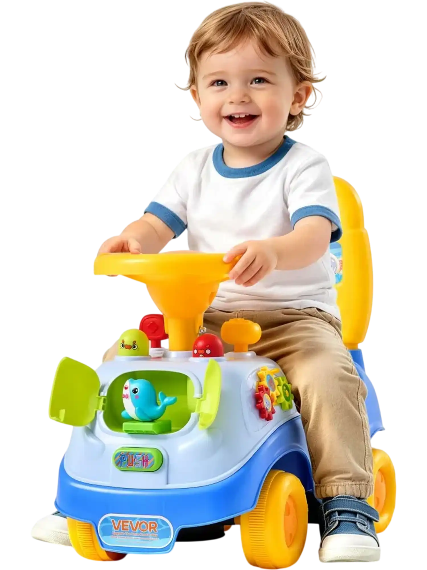 Vevor Ride-On Push Car Toddler Sit-to-Stand Toy with Music Steering Wheel Storage Blue New
