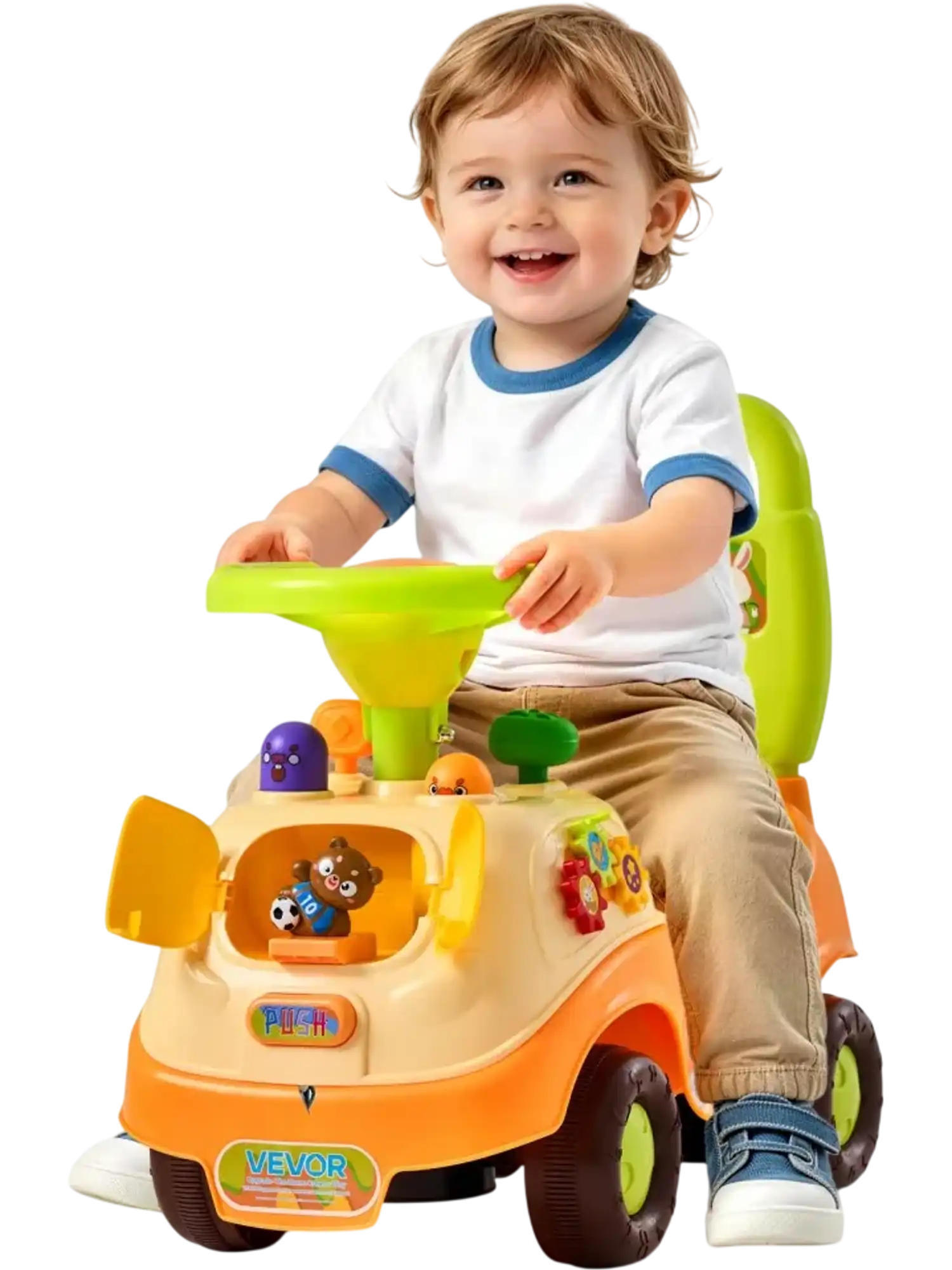 Vevor Ride-On Push Car Toddler Sit-to-Stand Toy with Music Steering Wheel, Horn, Storage, Yellow New