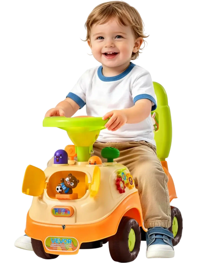 Vevor Ride-On Push Car Toddler Sit-to-Stand Toy with Music Steering Wheel, Horn, Storage, Yellow New