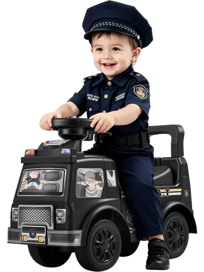 Vevor Ride-On Push Car Police Car for Toddlers with Music Steering Wheel Horn Storage Black New