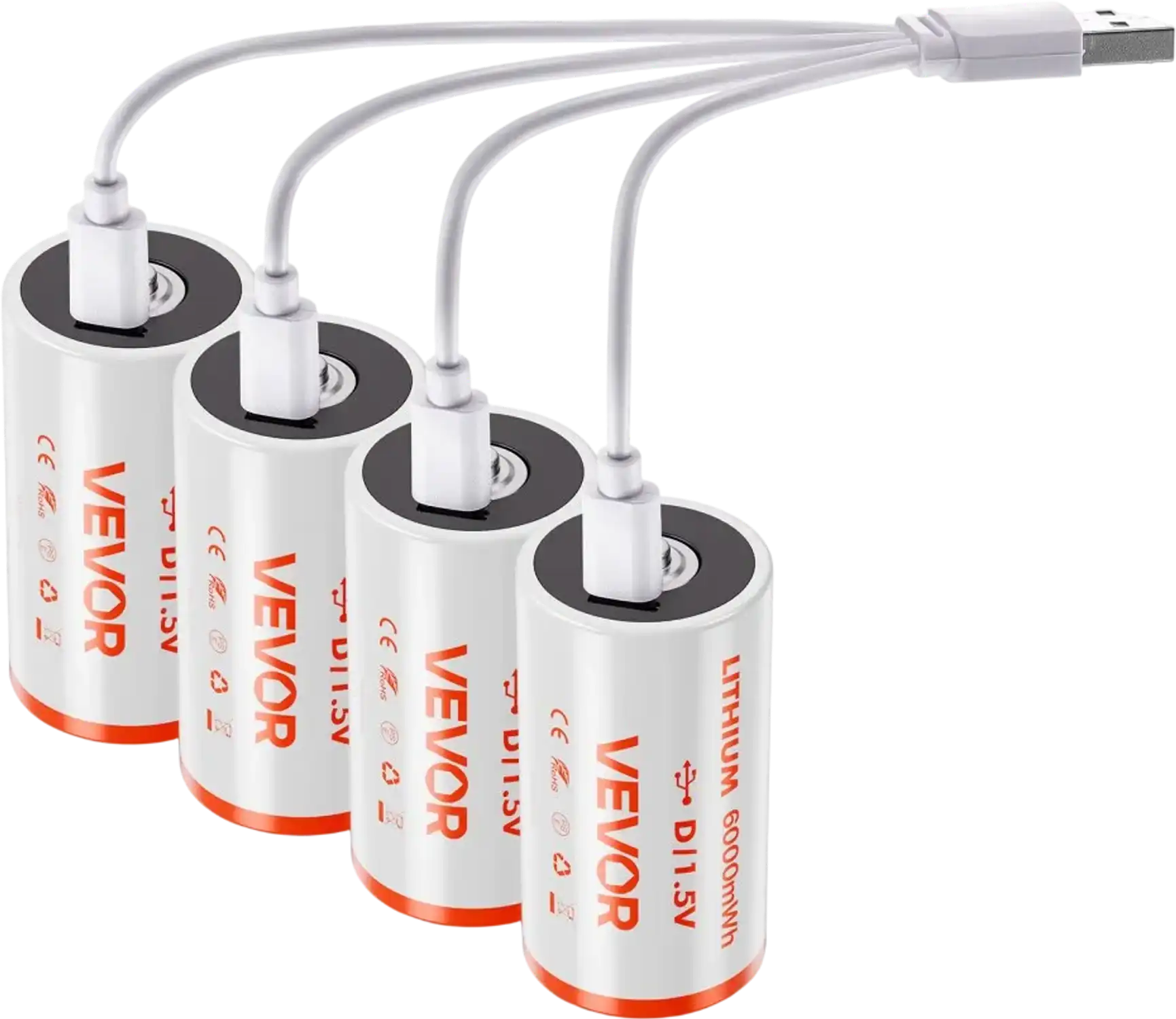 Vevor D Batteries Rechargeable Lithium 4-Pack 1.5V 6000mWh with USB-C Cable New