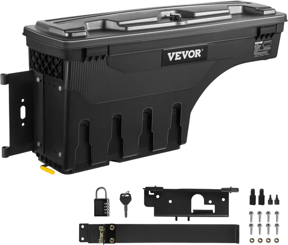 VEVOR Truck Bed Storage Box, Lockable Lid, Waterproof ABS Wheel Well Tool Box 6.6 Gal/20 L with Password Padlock, Compatible with Dodge Ram 1500 2019-2021, Driver Side, Black