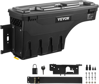 VEVOR Truck Bed Storage Box, Lockable Lid, Waterproof ABS Wheel Well Tool Box 6.6 Gal/20 L with Password Padlock, Compatible with Dodge Ram 1500 2019-2021, Driver Side, Black