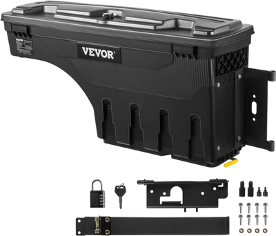 Vevor Truck Bed Storage Box Lockable Waterproof ABS Wheel Well Toolbox for Dodge Ram 1500 Passenger Side Black New
