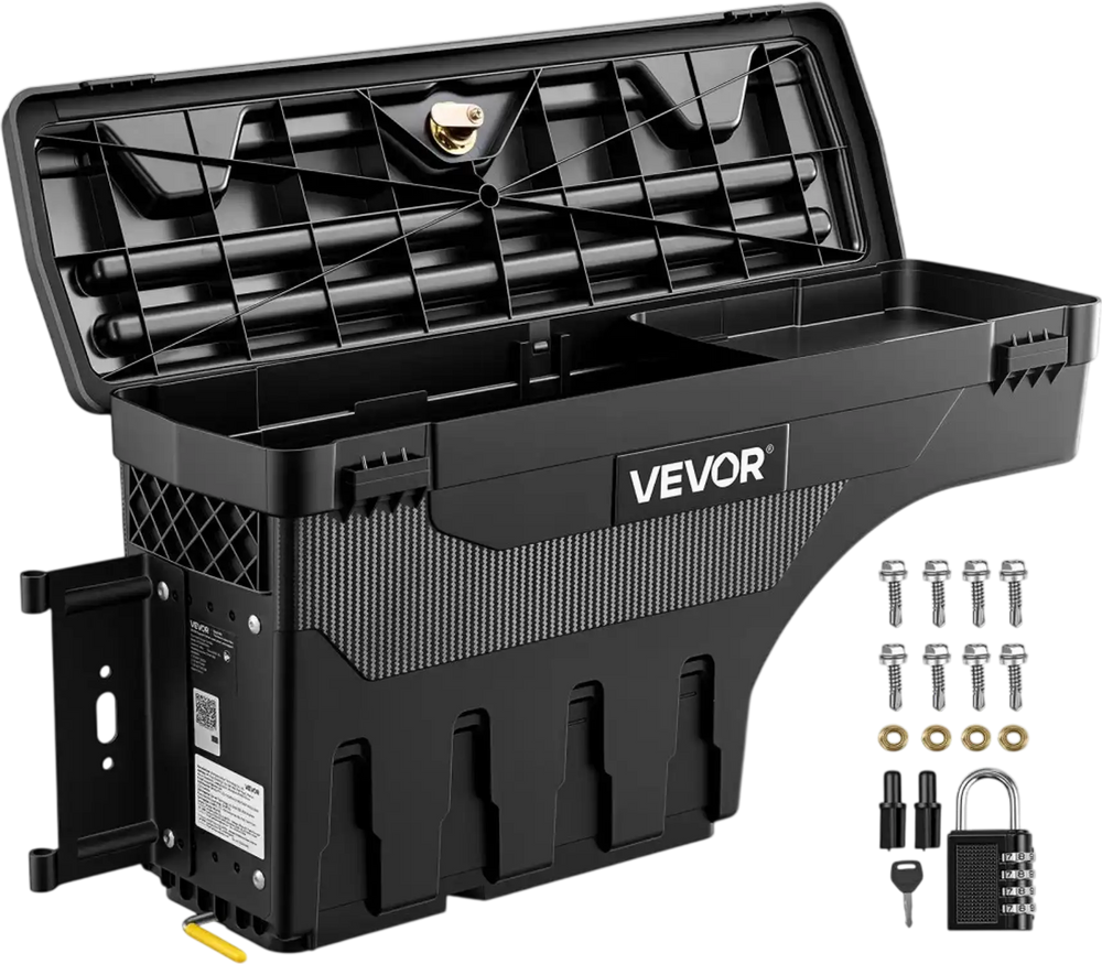 VEVOR Truck Bed Storage Box, 6.6 Gal/25 L Waterproof ABS Wheel Well Tool Box with Anti-Theft Combination Lock, Compatible with 1997-2014 Ford F-150, Driver Side Left (Drilling Required)