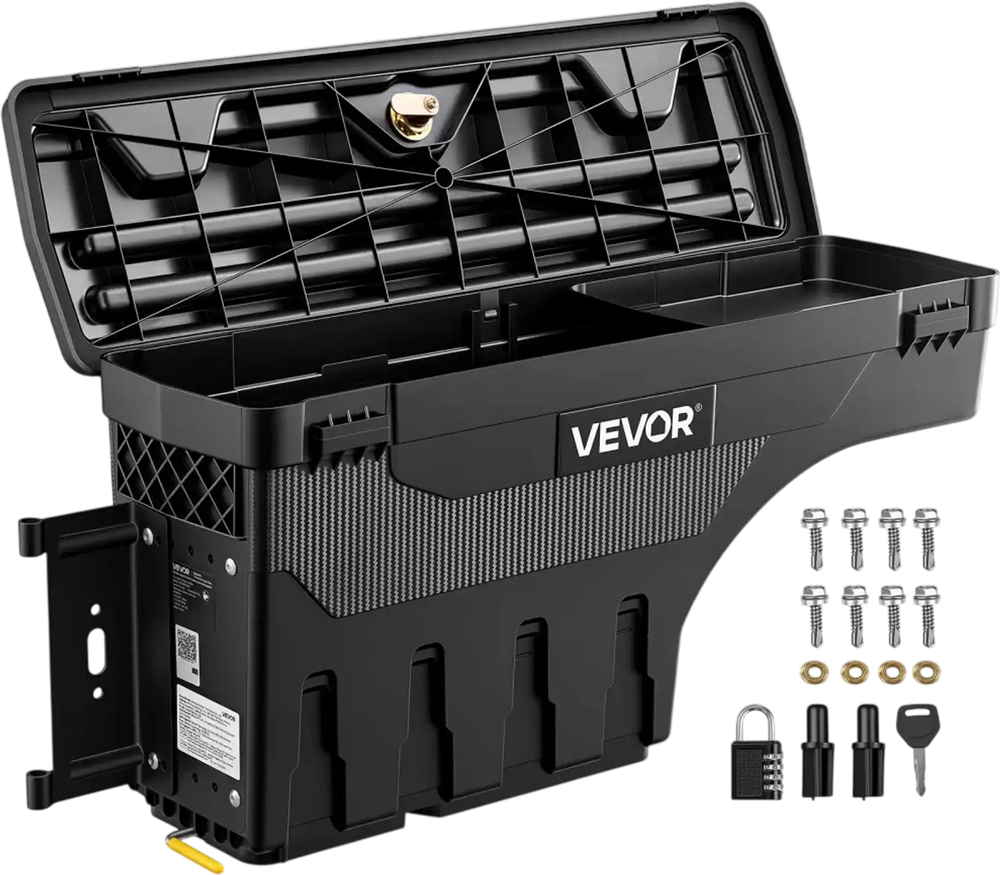VEVOR Truck Bed Storage Box, 6.6 Gal/25 L Waterproof ABS Wheel Well Tool Box with Anti-Theft Combination Lock, Compatible with 2002-2018 Dodge Ram 1500 2500 3500, Driver Side Left (Drilling Required)