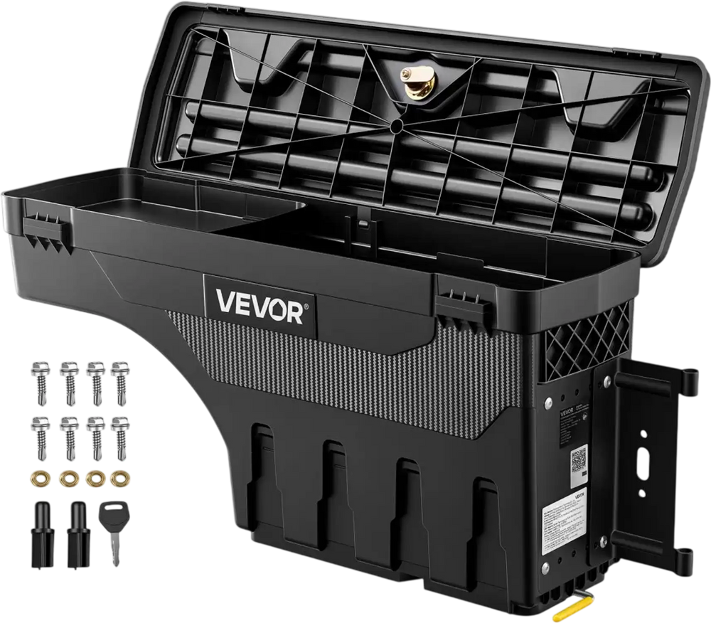VEVOR Truck Bed Storage Box, 6.6 Gal/25L Waterproof ABS Wheel Well Tool Box, Anti-Theft Lock, Compatible with 2020-2025 Chevy/GMC Silverado/Sierra 2500/3500HD, Passenger Side Right (Drilling Required)