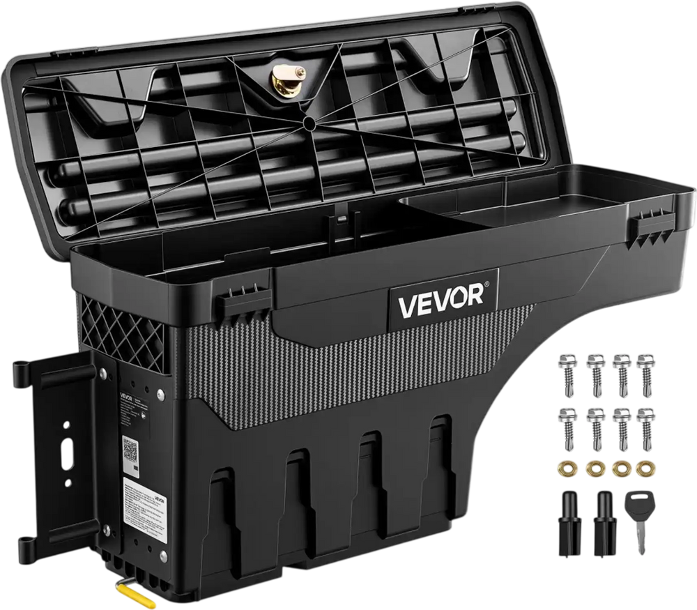 VEVOR Truck Bed Storage Box, 6.6 Gal/25L Waterproof ABS Wheel Well Tool Box with Anti-Theft Lock, Compatible with 2020-2025 Chevy/GMC Silverado/Sierra 2500/3500HD, Driver Side Left (Drilling Required)