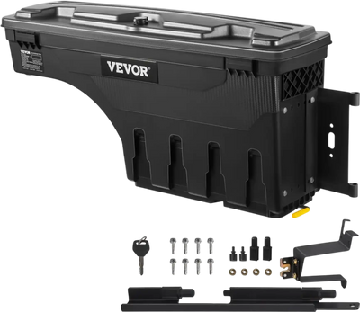 VEVOR Truck Bed Storage Box, Lockable Lid, Waterproof ABS Wheel Well Tool Box 6.6 Gal/20 L, Compatible with Chevrolet Silverado 1500 GMC Sierra 1500 2019-2020, Passenger Side, Black