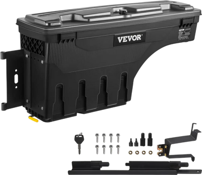 VEVOR Truck Bed Storage Box, Lockable Lid, Waterproof ABS Wheel Well Tool Box 6.6 Gal/20 L, Compatible with Chevrolet Silverado 1500 GMC Sierra 1500 2019-2020, Driver Side, Black