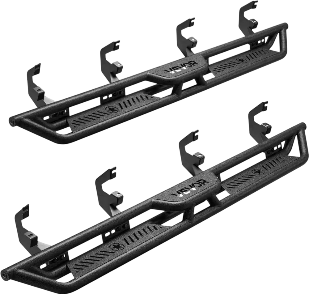 VEVOR Running Boards, 6 Inches Side Steps Compatible with 2019-2025 Chevy Silverado/GMC Sierra 1500 Crew Cab, 2020-2025 Chevy Silverado/GMC Sierra 2500HD 3500HD Crew Cab, Black Carbon Steel Nerf Bars