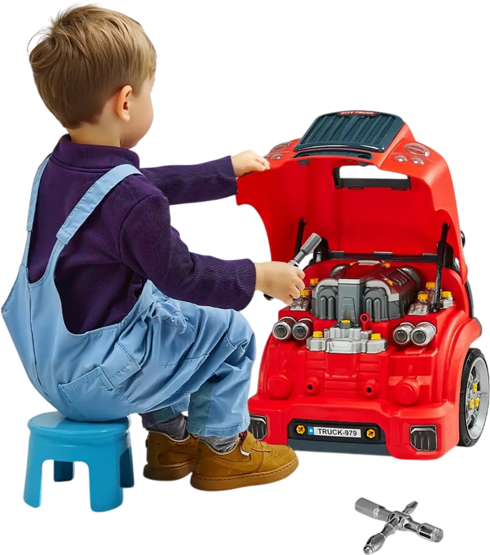 VEVOR Engine Toy, 60 Pieces, Kids Mechanic Car Repair Set with Removable Parts, Lights and Sounds, Steering Wheel and Horn, Kids Mechanic Workshop Set for Toddler Ages 3 Years and Up, Red