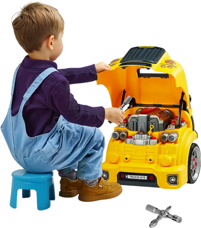VEVOR Engine Toy, 60 Pieces, Kids Mechanic Car Repair Set with Removable Parts, Lights and Sounds, Steering Wheel and Horn, Kids Mechanic Workshop Set for Toddler Ages 3 Years and Up, Yellow