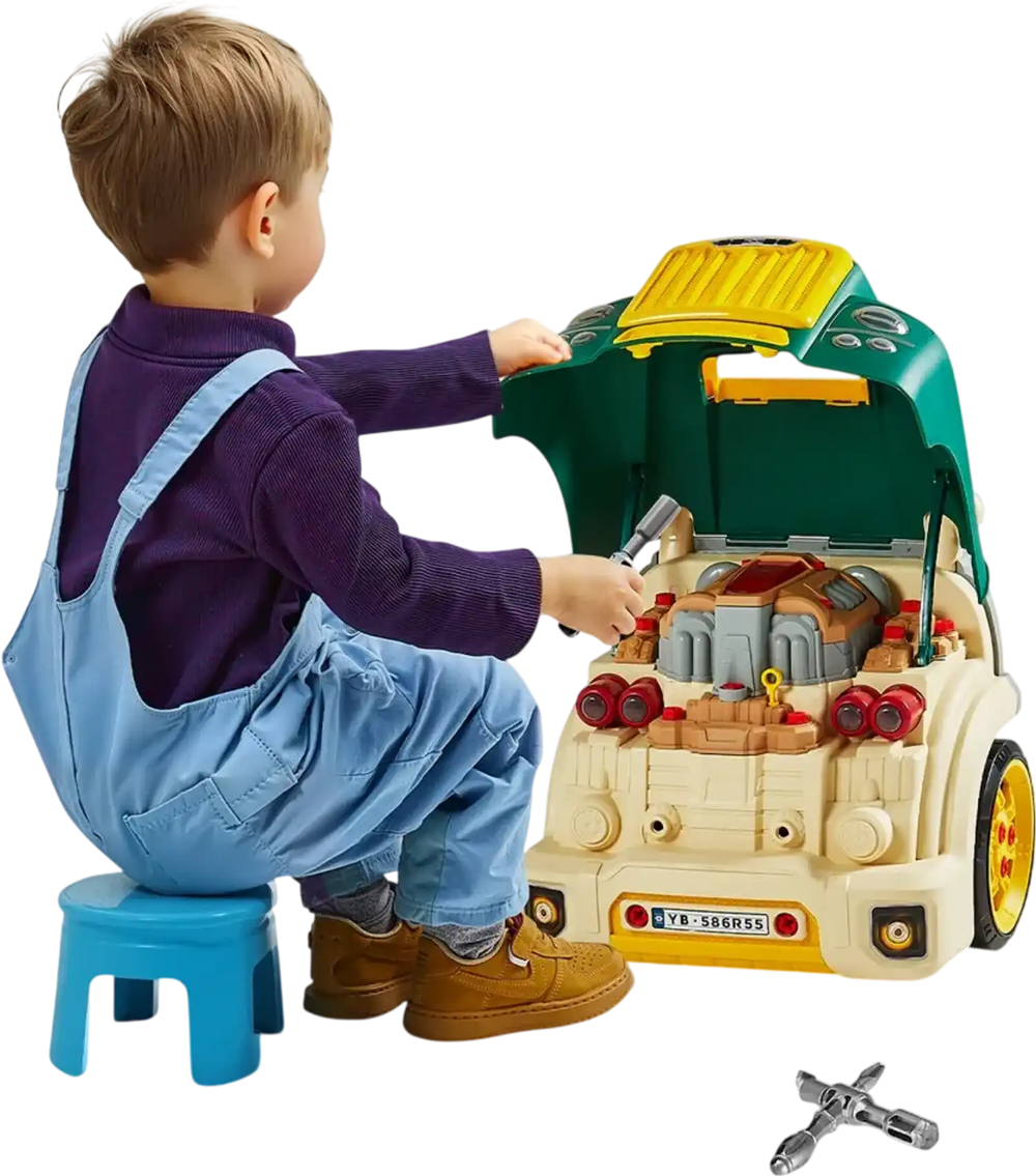 VEVOR Engine Toy, 60 Pieces, Kids Mechanic Car Repair Set with Removable Parts, Lights and Sounds, Steering Wheel and Horn, Kids Mechanic Workshop Set for Toddler Ages 3 Years and Up, Green