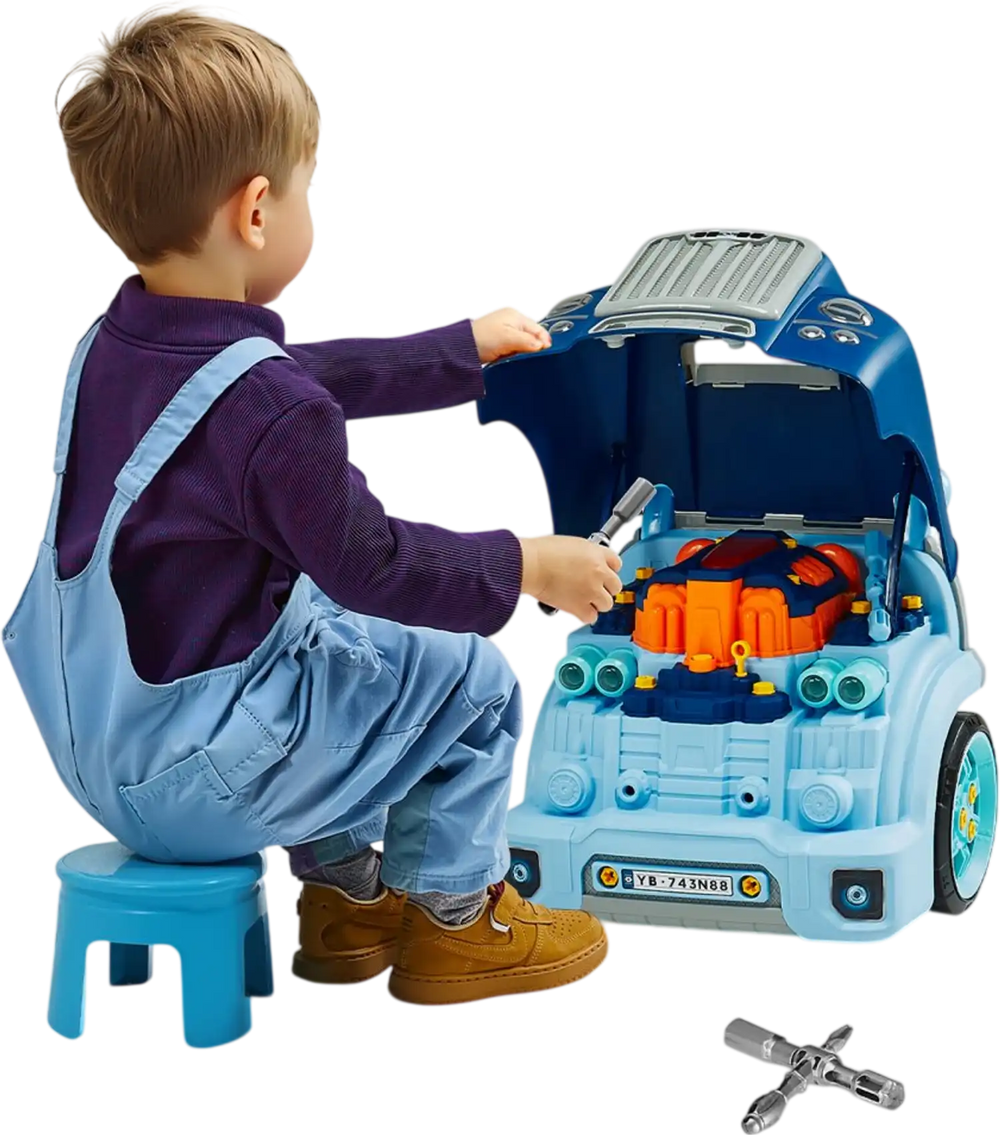 VEVOR Engine Toy, 60 Pieces, Kids Mechanic Car Repair Set with Removable Parts, Lights and Sounds, Steering Wheel and Horn, Kids Mechanic Workshop Set for Toddler Ages 3 Years and Up, Blue