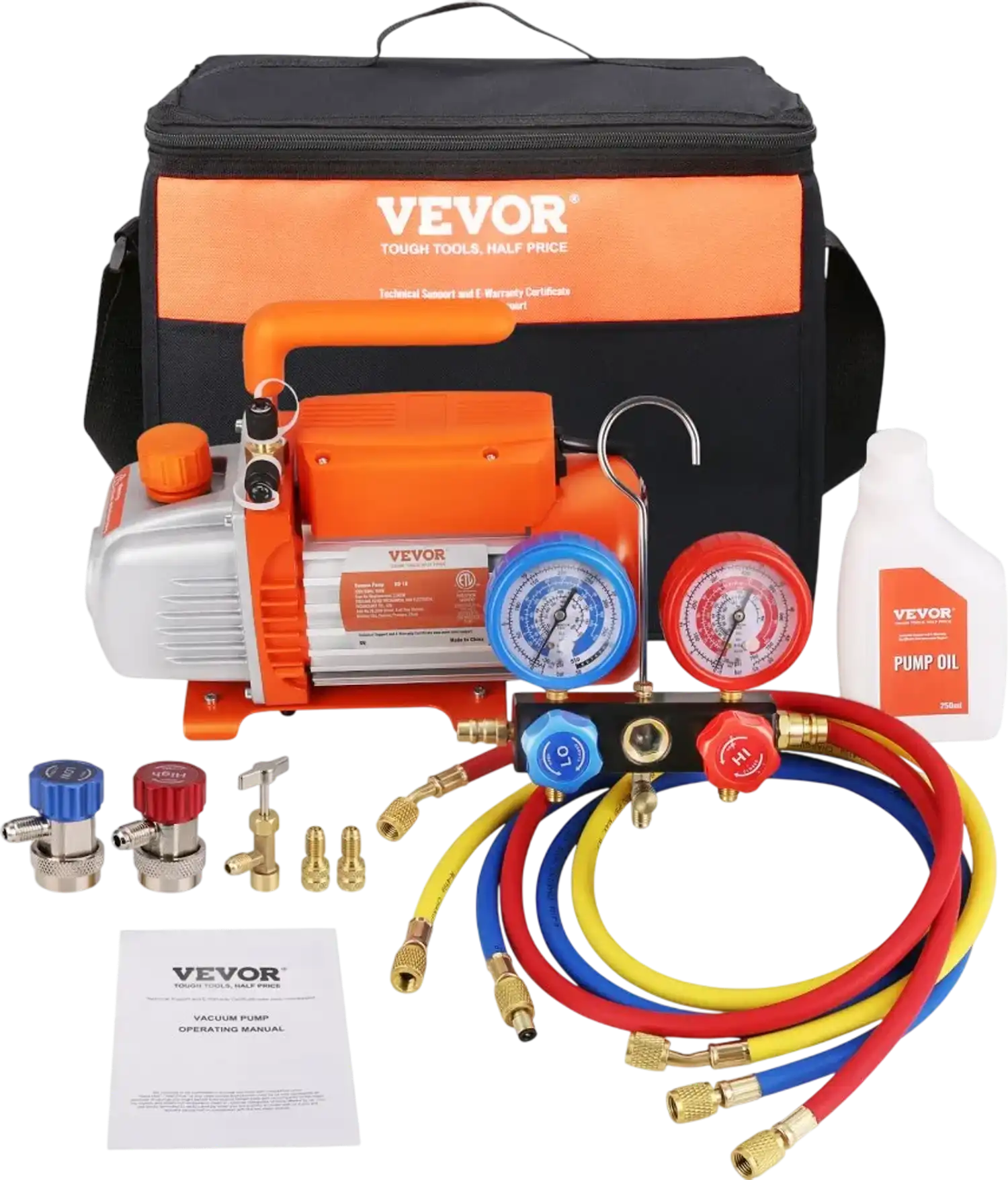 Vevor Vacuum Pump and Gauge Set 1/5 HP 3.5 CFM Single Stage Rotary Vane HVAC A/C Refrigerant Kit New