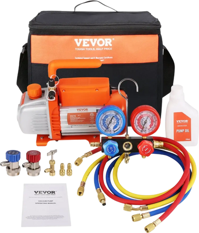 Vevor Vacuum Pump and Gauge Set 1/5 HP 3.5 CFM Single Stage Rotary Vane HVAC A/C Refrigerant Kit New