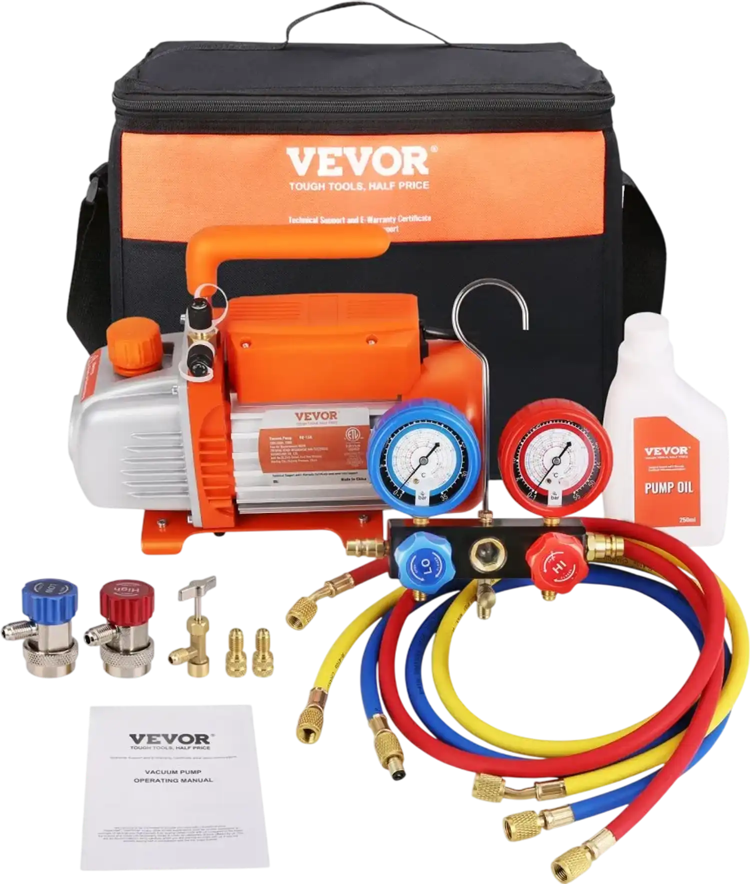Vevor Vacuum Pump & Gauge Set 1/4 HP 4 CFM Single Stage Rotary Vane HVAC Refrigerant Kit New