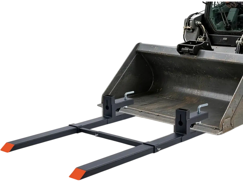 VEVOR Pallet Forks 4000 lbs Clamp-On Pallet Forks, 60 in Length Orange Tips, for Tractor Attachments, Skid Steer & Loader Bucket, Adjustable Stabilizer Bar, Heavy-Duty Reinforced Tractor Bucket Fork