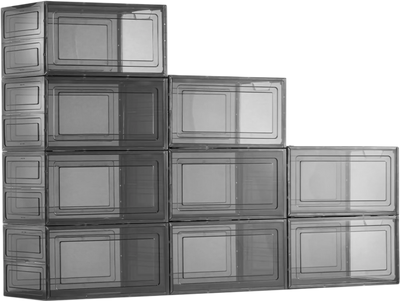 Vevor Shoe Storage Boxes 9-Pack Stackable Clear Black Organizer New
