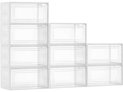Vevor Shoe Storage Boxes 9-Pack Clear Stackable Organizer with Magnetic Door for US Size 13 White New