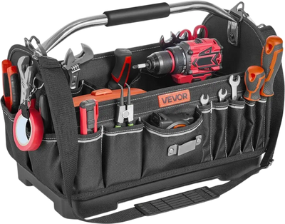 VEVOR Tool Bag, 16.1 Inch, 33-Pocket Open Top Tool Tote, Portable Electrical Maintenance Toolbox Organizer Storage with Hard Plastic Base, Adjustable Shoulder Strap, for Professionals DIY & Jobsite
