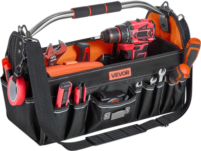 VEVOR Tool Bag, 16.1 Inch, 33-Pocket Open Top Tool Tote, Electrical Maintenance Toolbox Organizer Storage with Handle, Adjustable Shoulder Strap, Portable Toolbag, for Professionals DIY & Jobsite Use