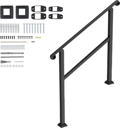 VEVOR Handrails for Outdoor Steps, 2-3 Step Stair Hand Rail & Indoor Railing Kit, Railings for Outside Steps with Installation Kit, Hand Rails for Seniors,Porch Railing & Deck Hand Rail, Black