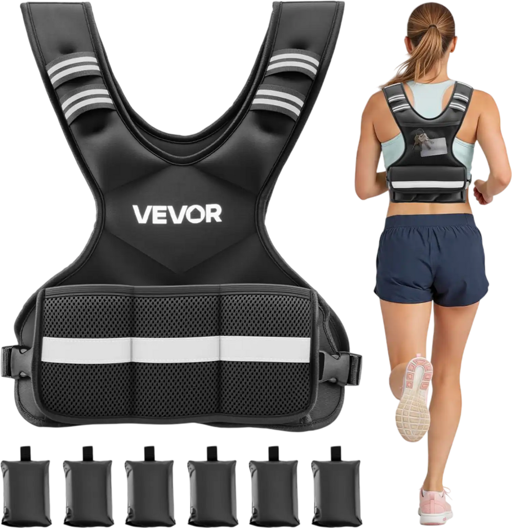 VEVOR Adjustable Weighted Vest, 4-10 lbs Comfortable X-Shape Body Weight Vest Set with 6 Weight Packs and Reflective Stripe, for Men Women, Workout Equipment for Strength Training Running Jogging