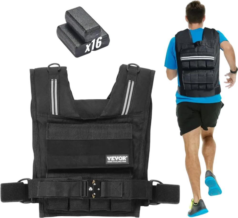 VEVOR Adjustable Weighted Vest, 35lb Weight Vest with Iron Weights, Shoulder Pad, and Reflective Stripe, Body Weight Vest Exercise Set for Men Women, Workout Equipment for Strength Training Running