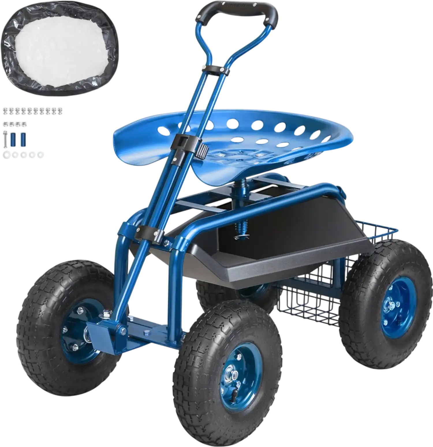 Vevor Garden Cart Rolling Workseat with Swivel Seat and Wheels Blue New
