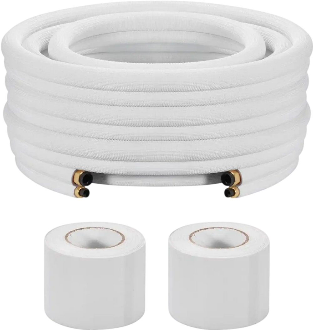VEVOR 50ft Mini Split Line Set, 1/4” & 3/8” OD AC Copper Tubing Pipe, 3/8 White PE Thickened Insulated Coil with Flared Nuts, Strapping Tapes, for Mini Split Air Conditioner HVAC or Heat Pump System