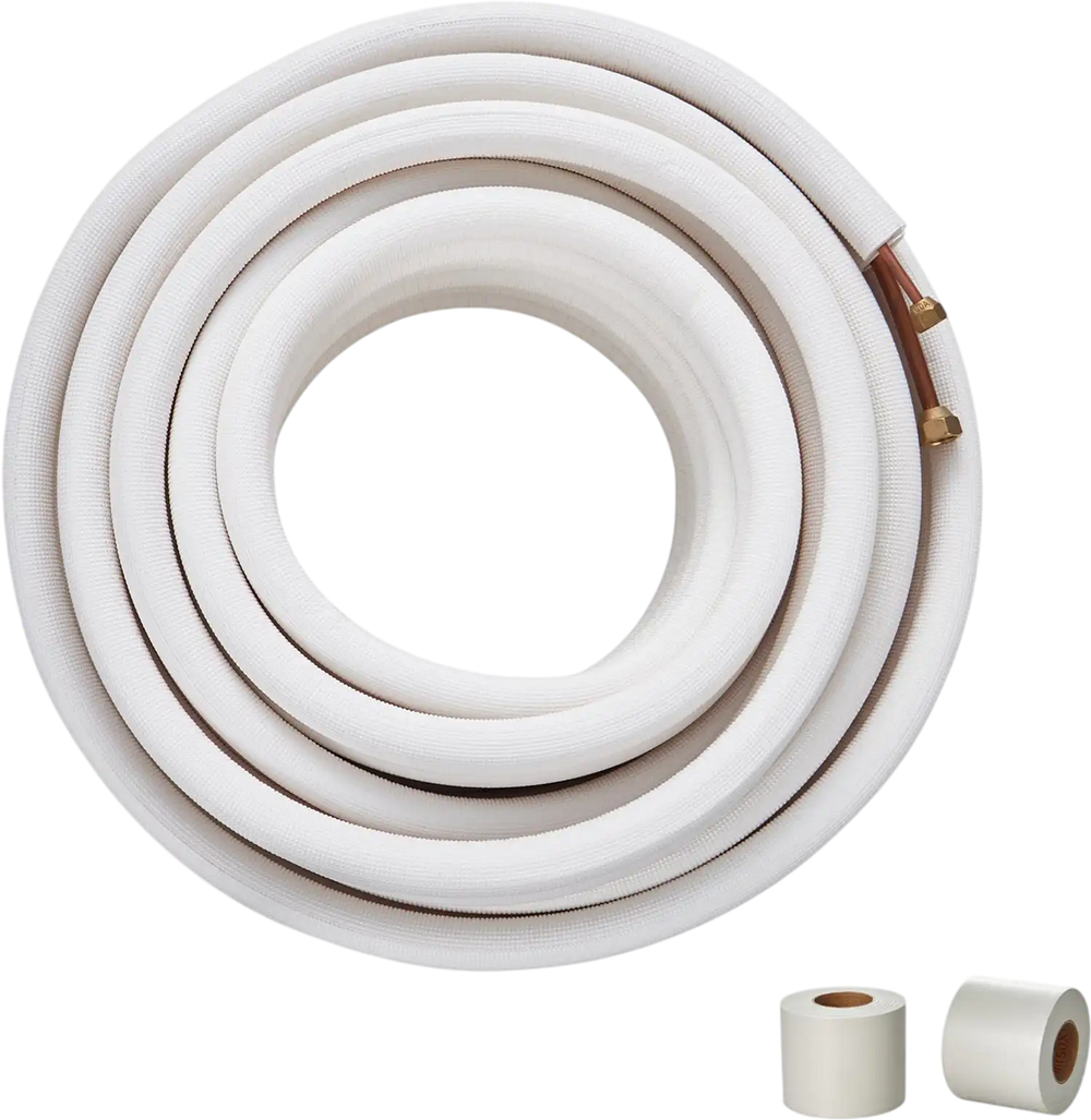 VEVOR 50FT Mini Split Line Set, 1/4" & 3/8" O.D Copper Pipes Tubing and Triple-Layer Insulation, for Mini Split Air Conditioning Refrigerant or Heating Pump Equipment & HVAC with Wrapping Strips.