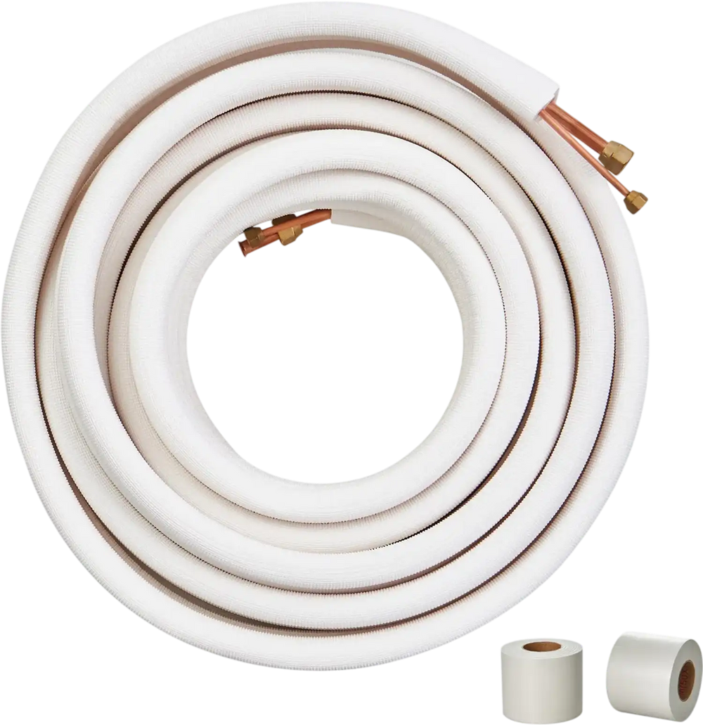 VEVOR 50FT Mini Split Line Set, 1/4" & 1/2" O.D Copper Pipes Tubing and Triple-Layer Insulation, for Mini Split Air Conditioning Refrigerant or Heating Pump Equipment & HVAC with Wrapping Strips.