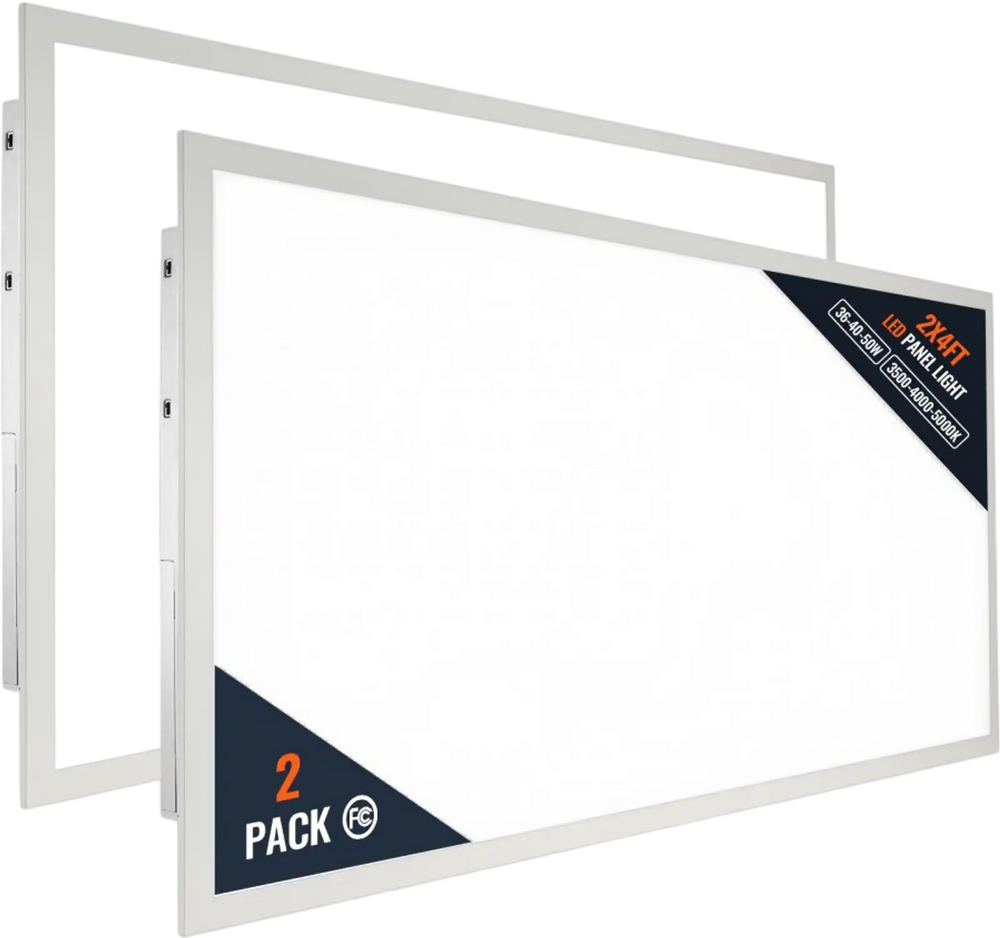 VEVOR 2 Pack 2x4FT LED Flat Panel Light, 6000LM 50W, Surface Mount LED Drop Ceiling Light Fixture with Adjustable Color Temperature 3500K/4000K/5000K, for Home Office Classroom, Tested to UL Standards