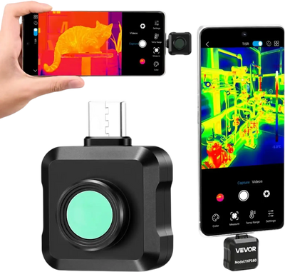 VEVOR Thermal Imaging Camera for Android, 320 x 240 TISR Super Resolution, 25HZ Refresh Rate Infrared Thermal Imager for Smartphone Tablet, 160 x 120 IR Resolution, -4°F to 1022°F & 15 Color Palettes