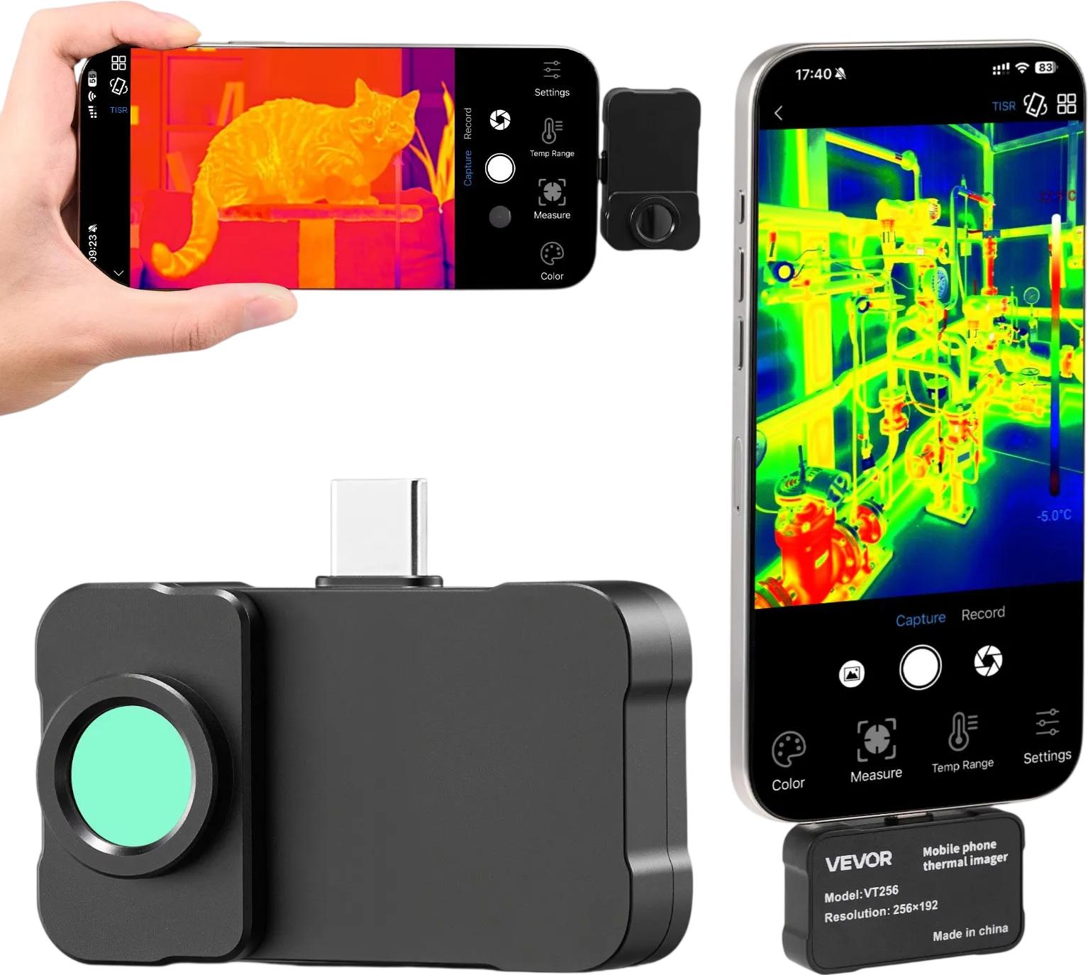 Vevor Thermal Imaging Camera for Smartphones 512 x 384 Resolution with Macro Lens New