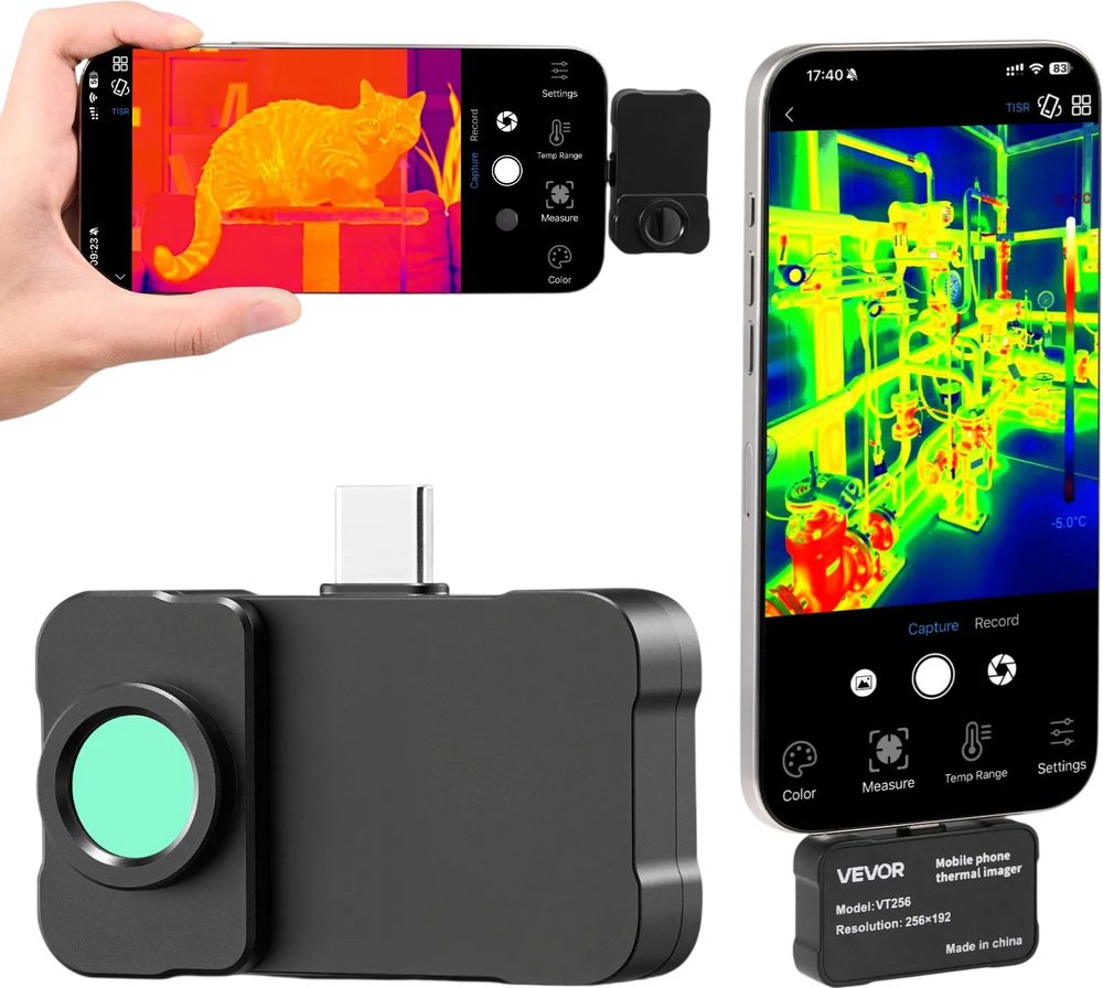 VEVOR Thermal Imaging Camera for Android & iOS, 512 x 384 Super Resolution with Macro Lens, 25HZ Refresh Rate Infrared Thermal Imager for Smartphones Tablets, 256 x 192 IR Resolution, -4°F to 1022°F