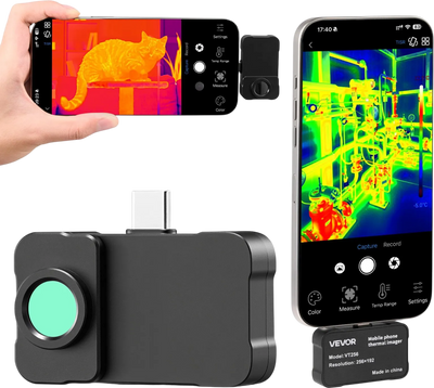 VEVOR Thermal Imaging Camera for Android & iOS, 512 x 384 Super Resolution with Macro Lens, 25HZ Refresh Rate Infrared Thermal Imager for Smartphones Tablets, 256 x 192 IR Resolution, -4°F to 1022°F